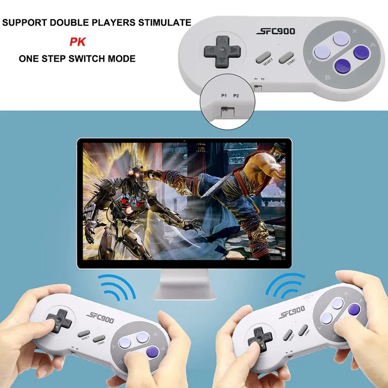 Consola de Videojuegos SF900 Super Nintendo. Game Stick para TV con más de 6100 juegos integrados, salida HD y compatible con control inalámbrico.