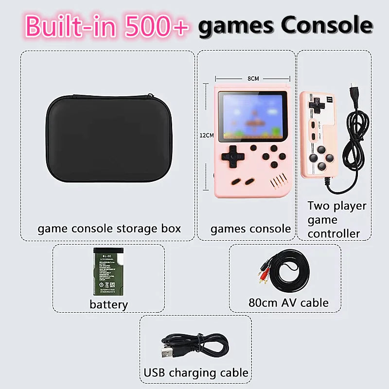 Classic retro arcade game console for 2 people with 500+ built-in games, portable and small for kids