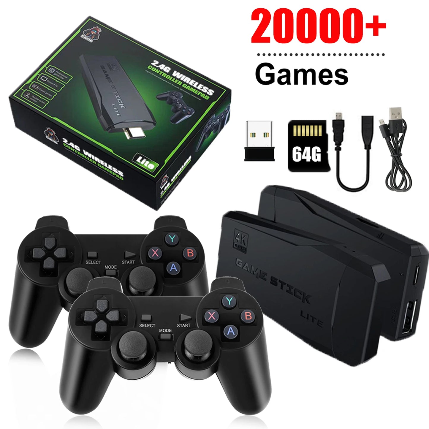 Consola Retro Portátil | Game Stick 4K para TV | Control Inalámbrico 2.4G | 64GB de Memoria