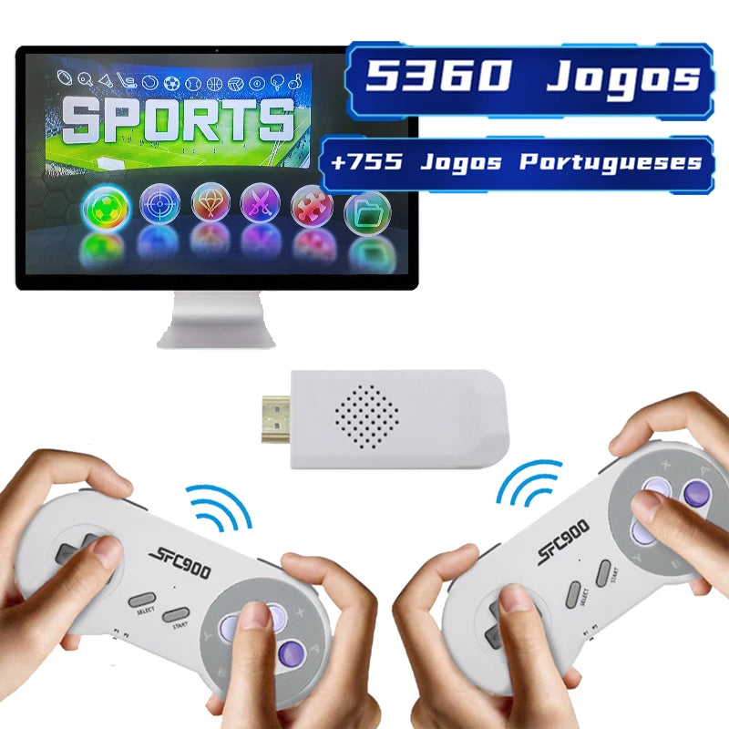 Consola de Videojuegos SF900 Super Nintendo. Game Stick para TV con más de 6100 juegos integrados, salida HD y compatible con control inalámbrico.